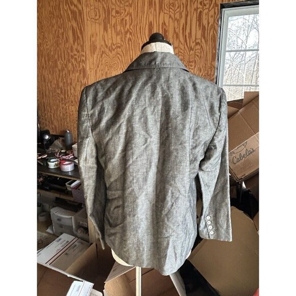 Chico's LINEN Blend Jacket Blazer Gray Long Sleeve Shell Buttons Sz 2 (L) - Picture 7 of 9
